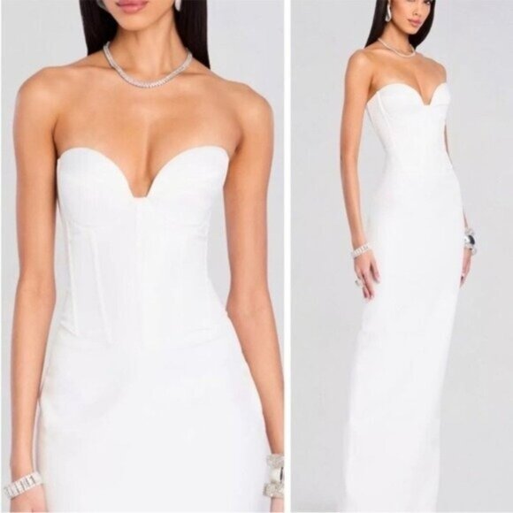 New Retrofete Luna Satin Strapless Maxi Corset Style Gown Dress White Size Large - Picture 1 of 9